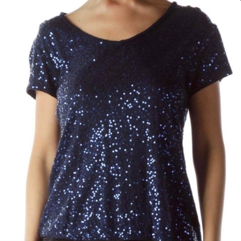 Calvin Klein Dark Navy Sequin Short Sleeve Tee shirt scoop neck